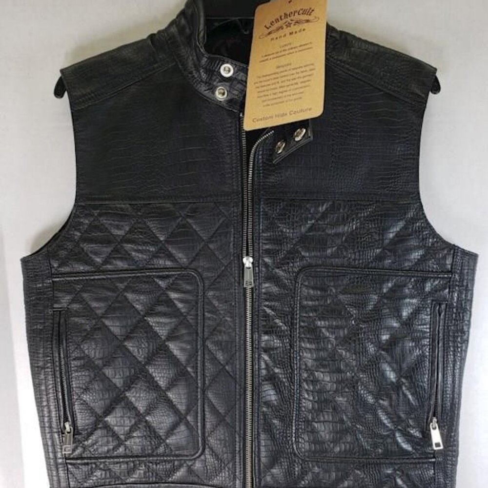 LeatherCult Black Leather Men's Vest, M